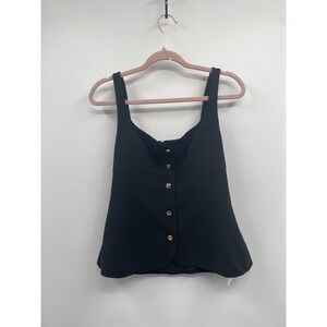 Rosetta Getty Tank Top Women's 10 Black Square Neck Gold Button Front Blouse NWT